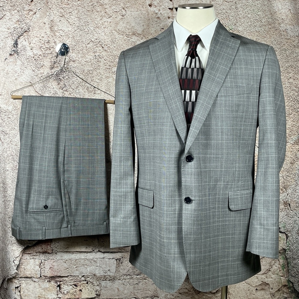 Brooks Brothers 1818 Regent 2-pc Suit 44L/38x33 Wool Union Canada Gray Windowpan
